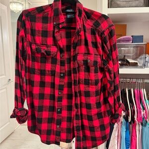 Faded Glory Red and Black Casual Button Down Shirt
